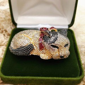 Sleeping Cat Brooch, Vintage Large and Heavy Pin